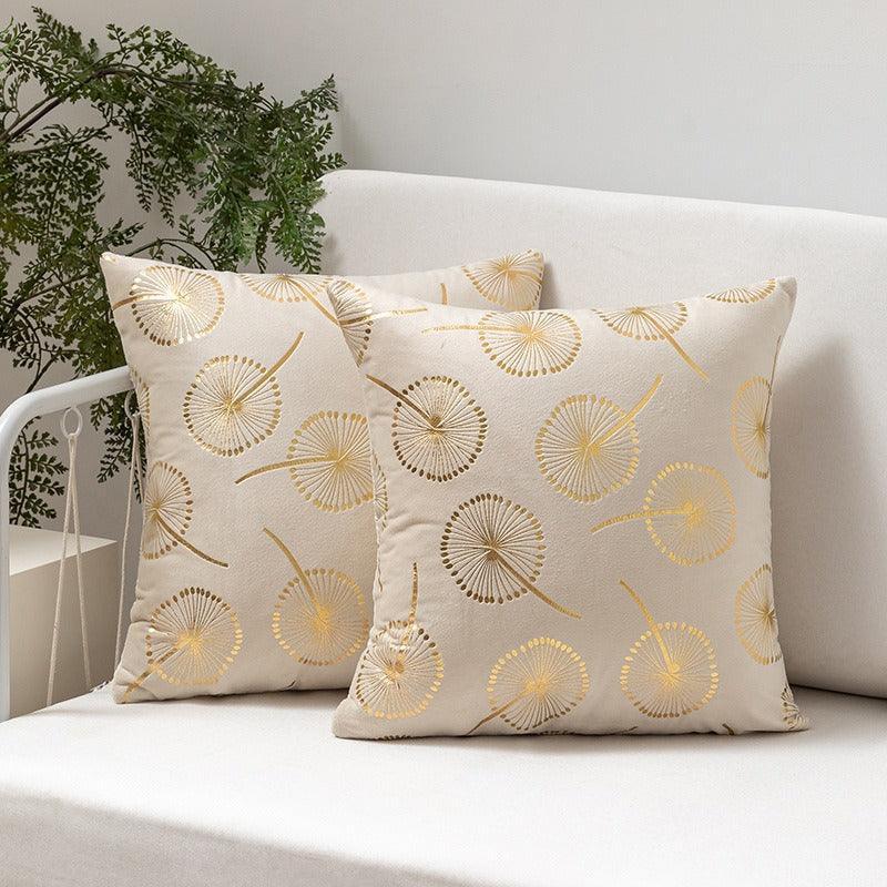 Beige Star Pattern Velvet Cushion Cover 18x18'' (45x45 cm) - Set of 1 Decorative Pillowcase