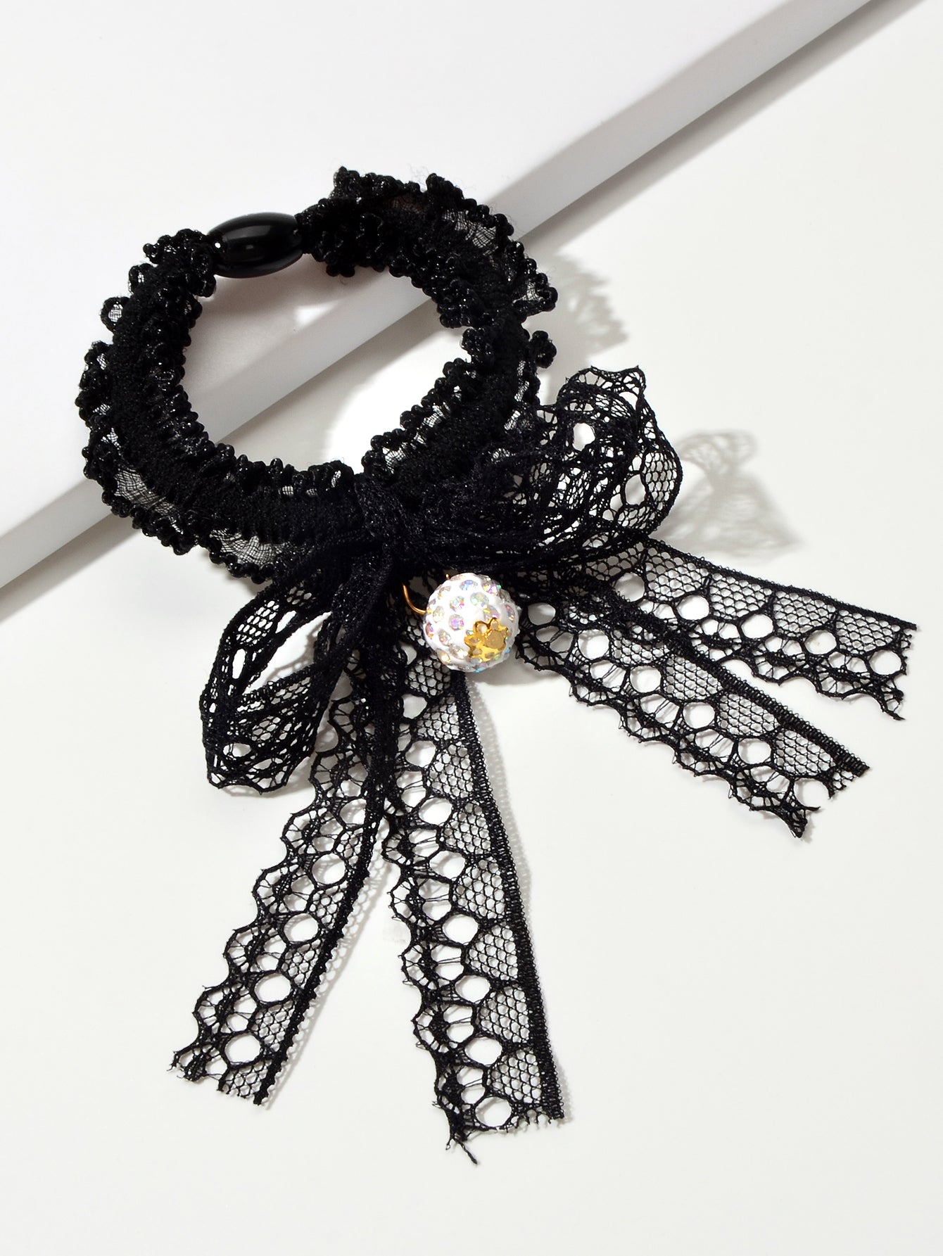 2pcs Black Lace Bead Elastic Bowknot Hair Ties Ropes Women Girl Hair Accessories