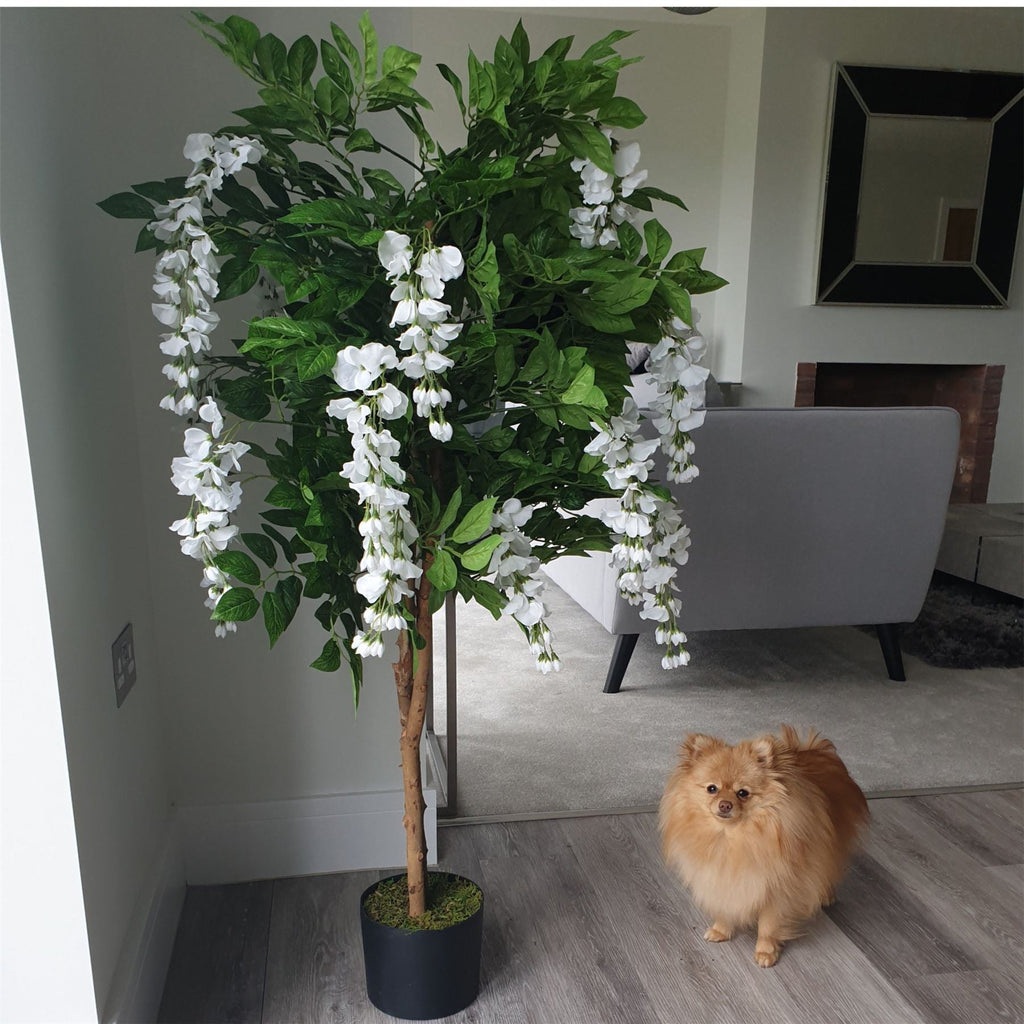 Artificial Wisteria Tree 130cm Luxury Wisteria 130cm Trunk Gold Metal Planter