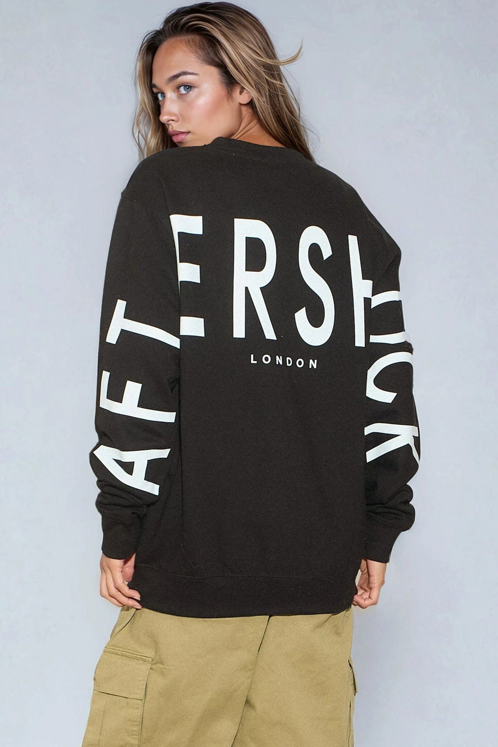 Black Aftershock Logo Oversized Crewneck Sweatshirt-3
