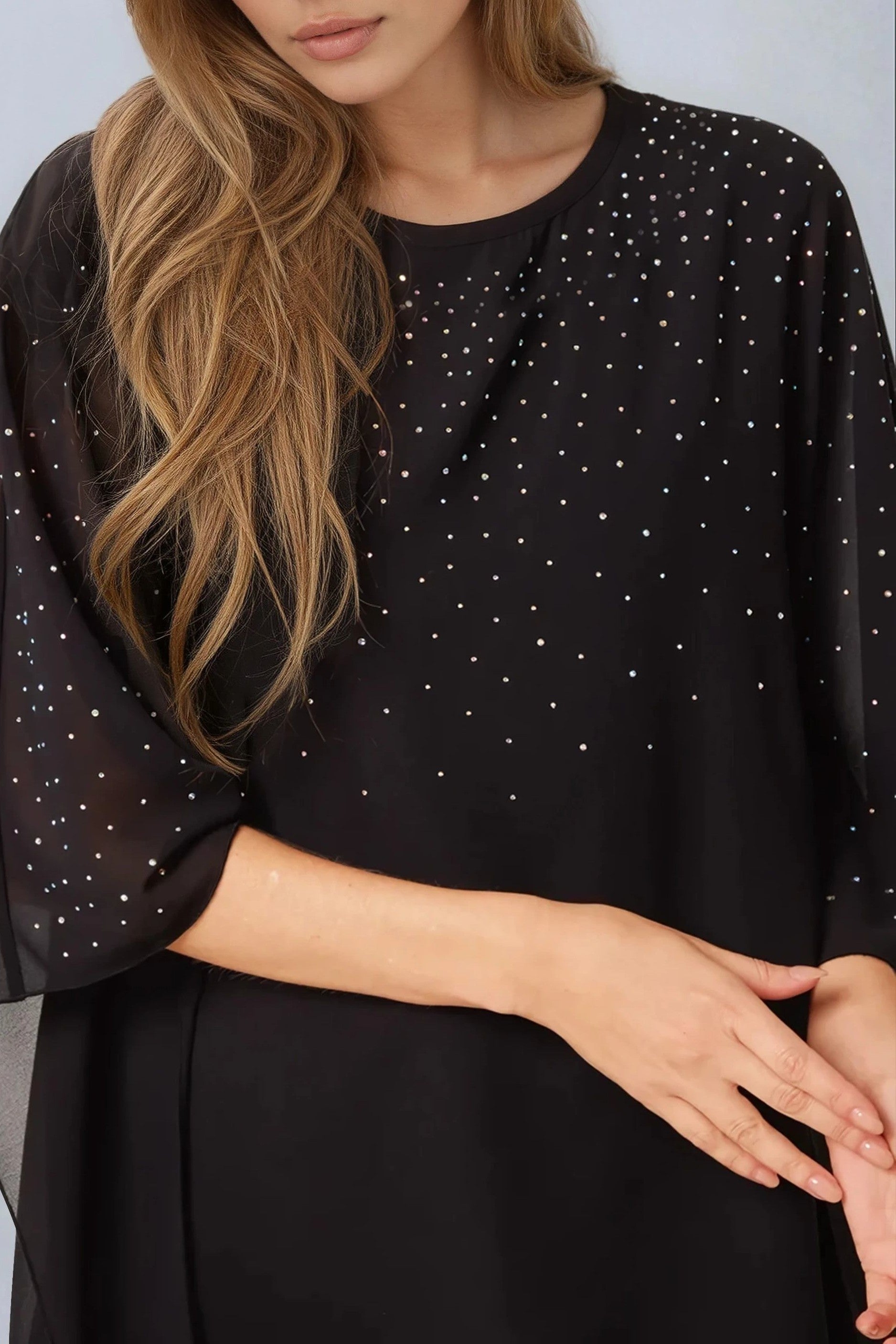 Black Embellished Mesh Top-2
