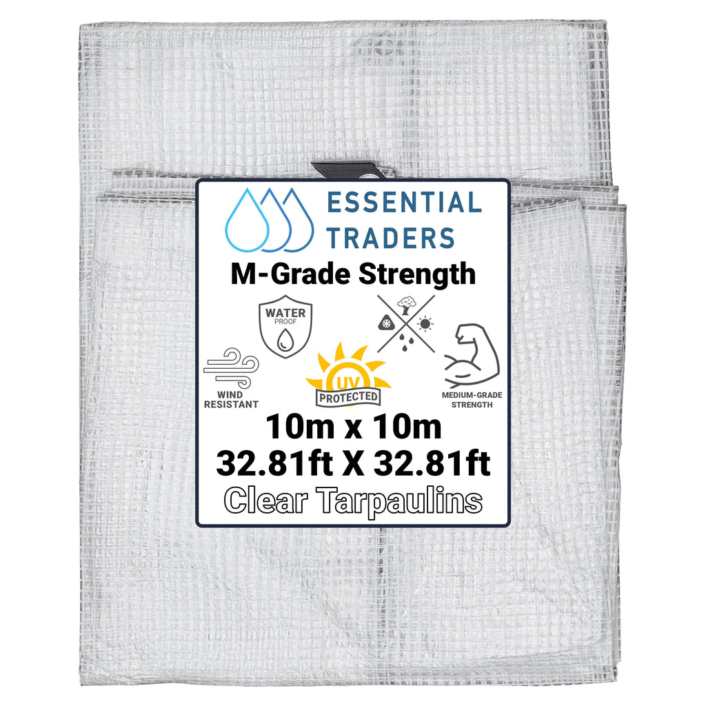 10m x 10m Clear Tarpaulins, M-Grade 100 GSM