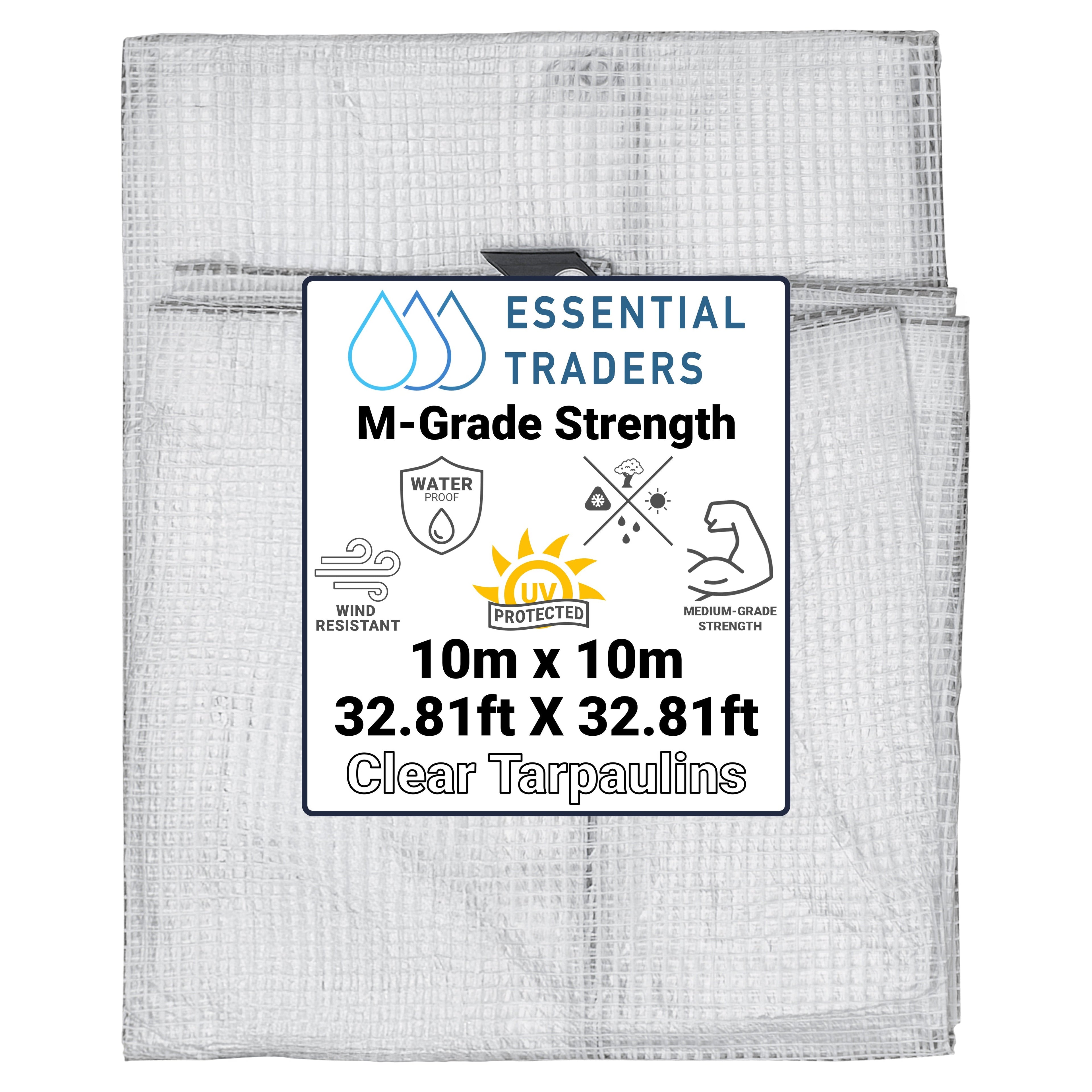 10m x 10m Clear Tarpaulins, M-Grade 100 GSM