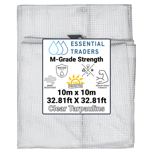 10m x 10m Clear Tarpaulins, M-Grade 100 GSM
