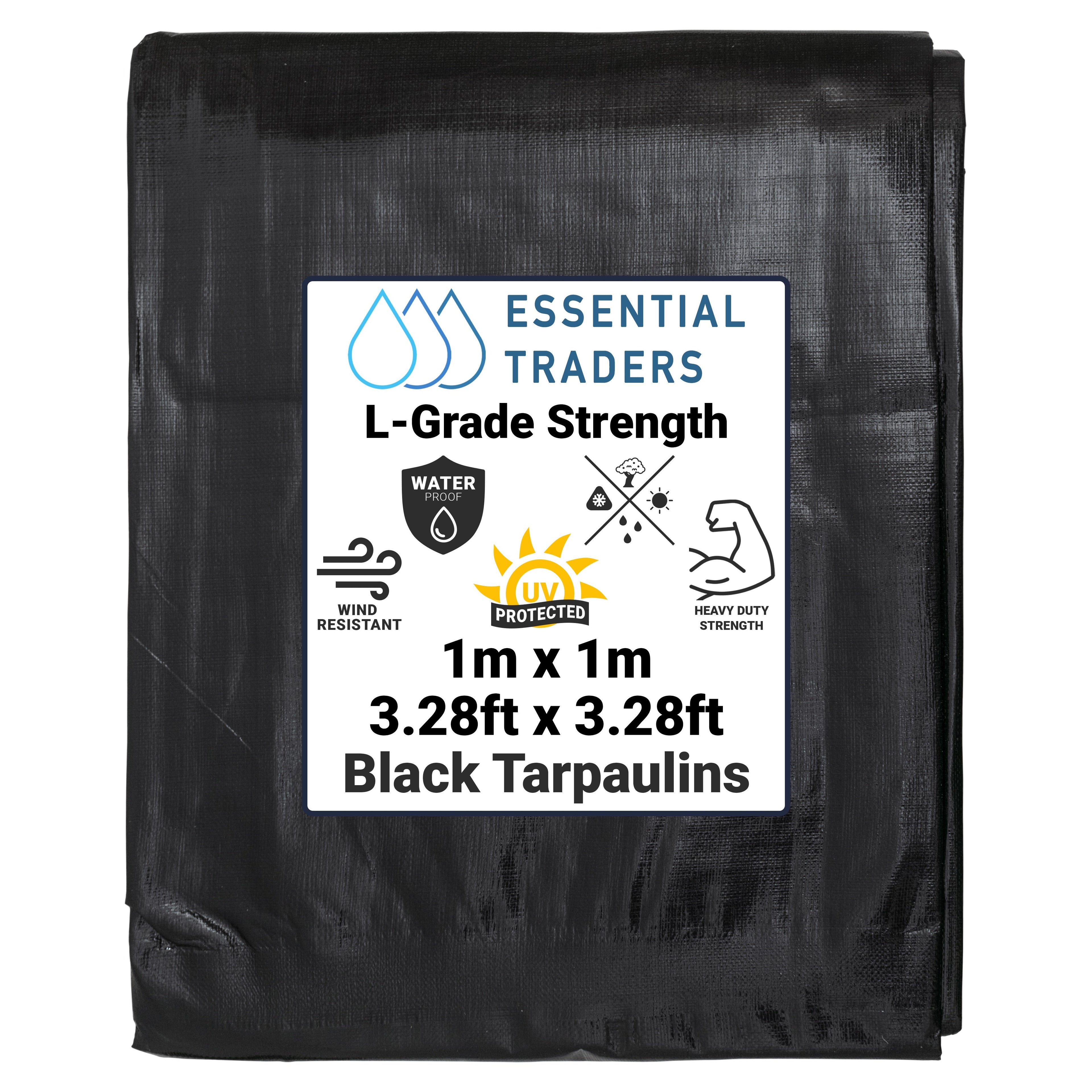 1m x 1m Black & Silver Tarpaulins, L-Grade 220 GSM