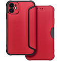 Apple iPhone 16e, Oldalra nyíló tok, légpárnás sarok, bőrhatású, karbon minta, Razor Book, piros (5903396377372)